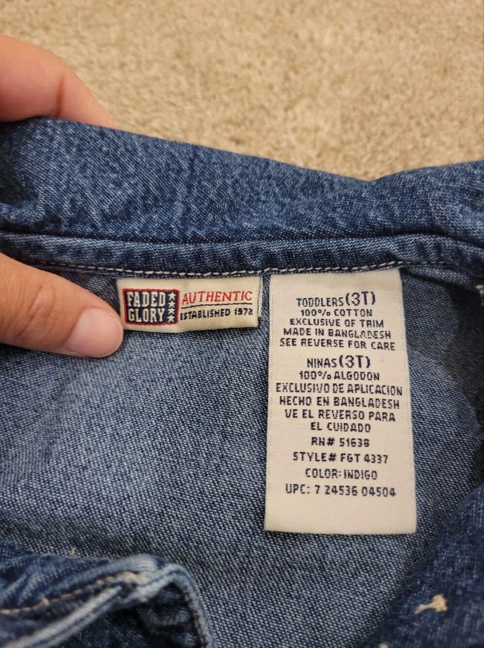 Vintage Faded Glory Girl Cotton Jean Dress Size 3T